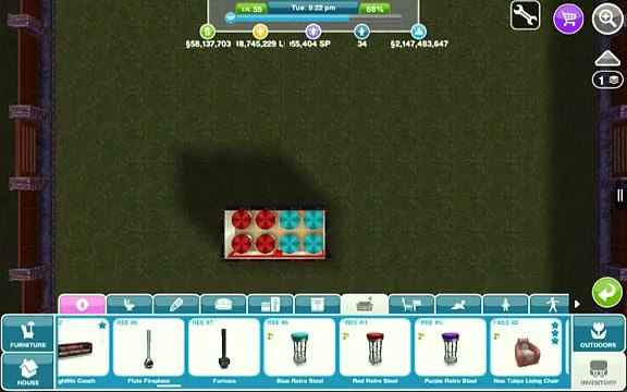 The Sims Freeplay - multiply 1x1 furniture glitch indoor items outside