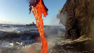 Rare up close footage of lava entering the ocean