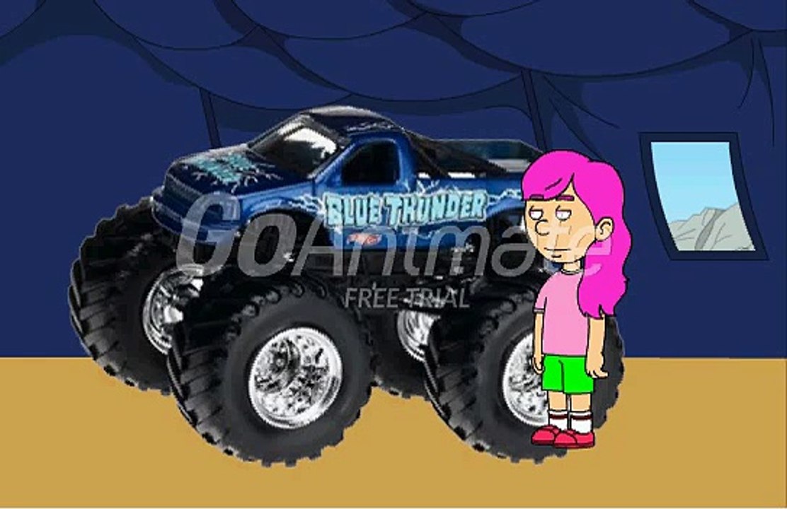 Caillou paints monster truck pink and gets grounded