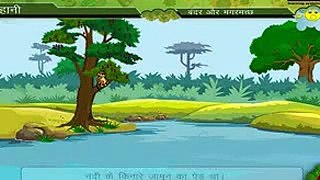 Bandar Aur Magarmach Panchatantra Hindi Kahani !! Animated Story for Kids