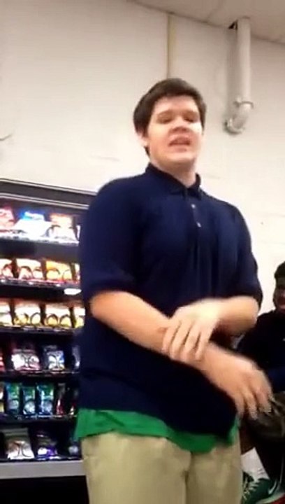 White kid does crazy freestyle rap demo in front of black kids