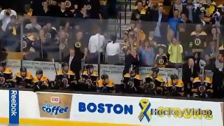 Brad Marchand throws a water bottle on the ice May 13, 2013