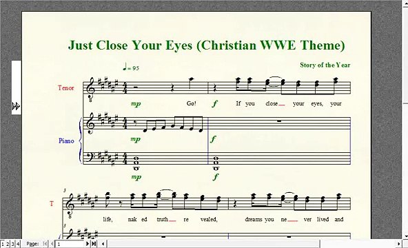 Wrestling Piano Theme Sheet Music - Just Close Your Eyes (Christian WWE Theme)