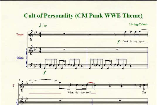Wrestling Piano Theme Sheet Music - Cult of Personality (CM Punk WWE Theme)