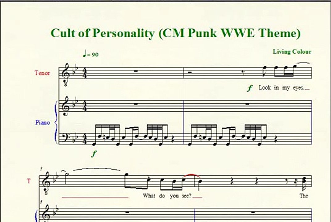 Wrestling Piano Theme Sheet Music - "Cult of Personality" (CM Punk WWE Theme)