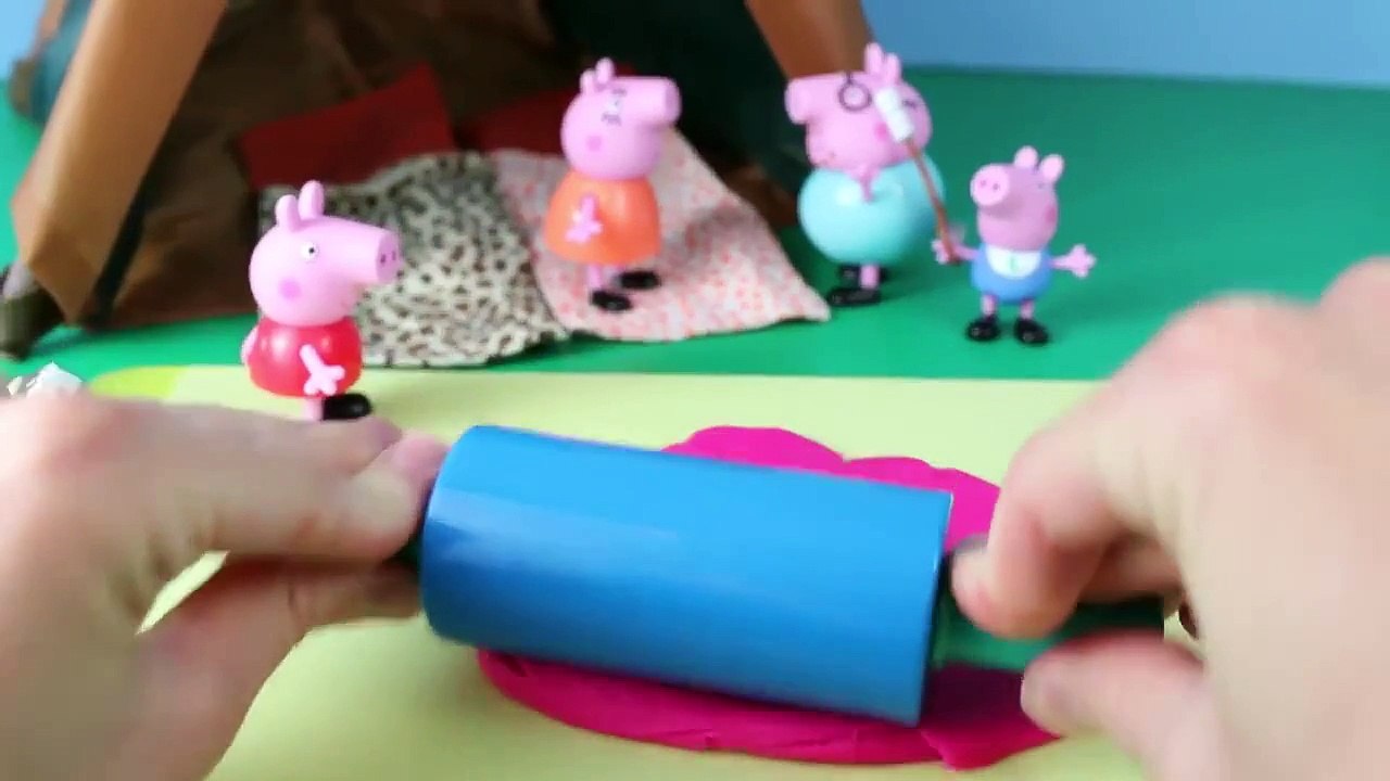 Peppa Pig Play Doh Camping Sleeping Bags Fire Pit Tent Sleepover Daddy Pig Mummy Pig DisneyCarToys