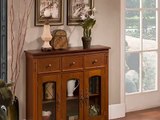 New Walnut Finish Wood With Glass Doors Console Sideboard Buffet Table Wit Best