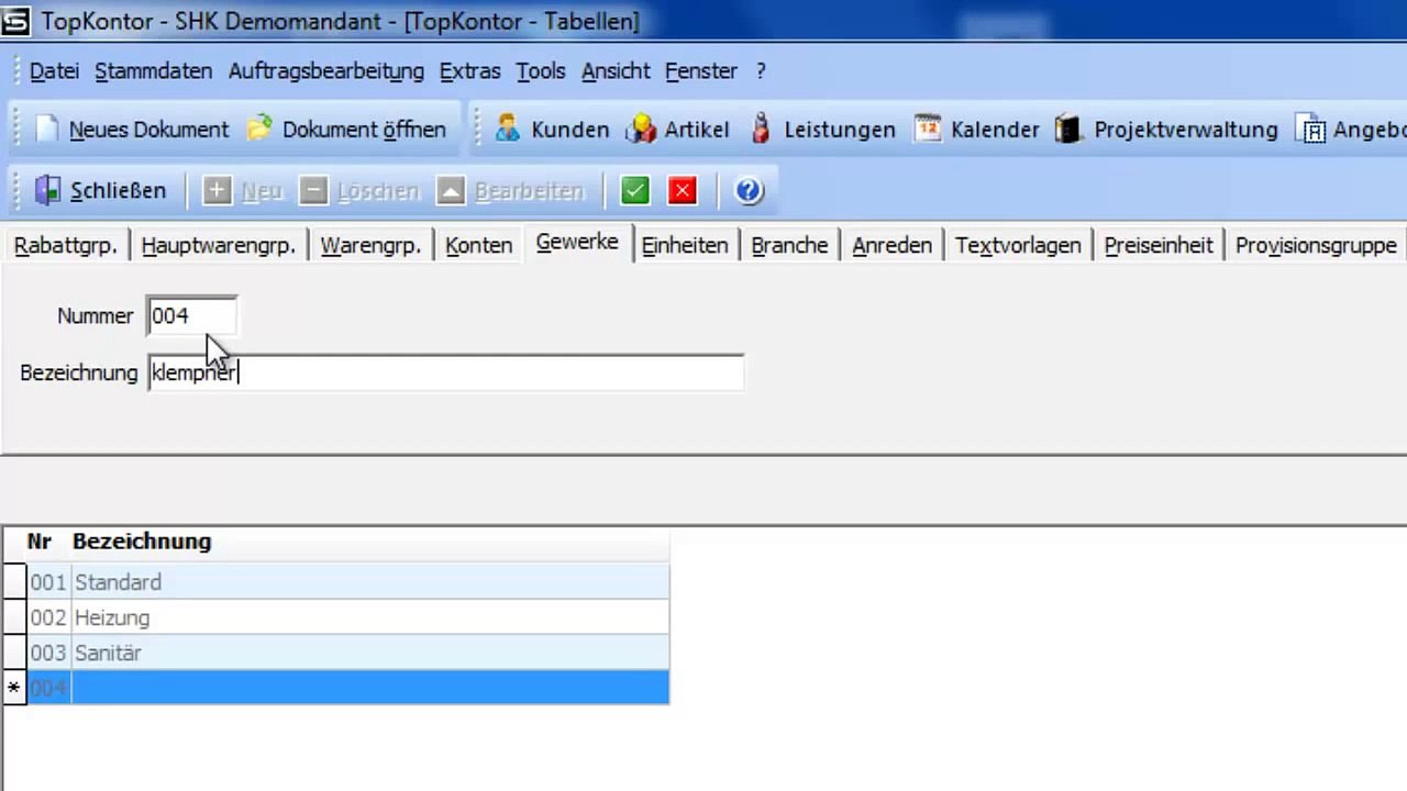 Leistungsverzeichnis im Leistungsstamm TopKonto...