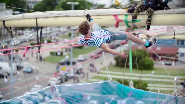 Slacklining Between the Sails of a Boat Red Bull Slack Ship 2015