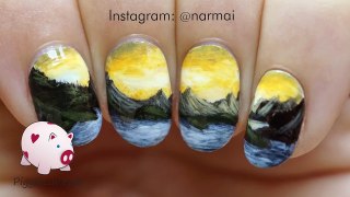 Mountain landscape nail art tutorial
