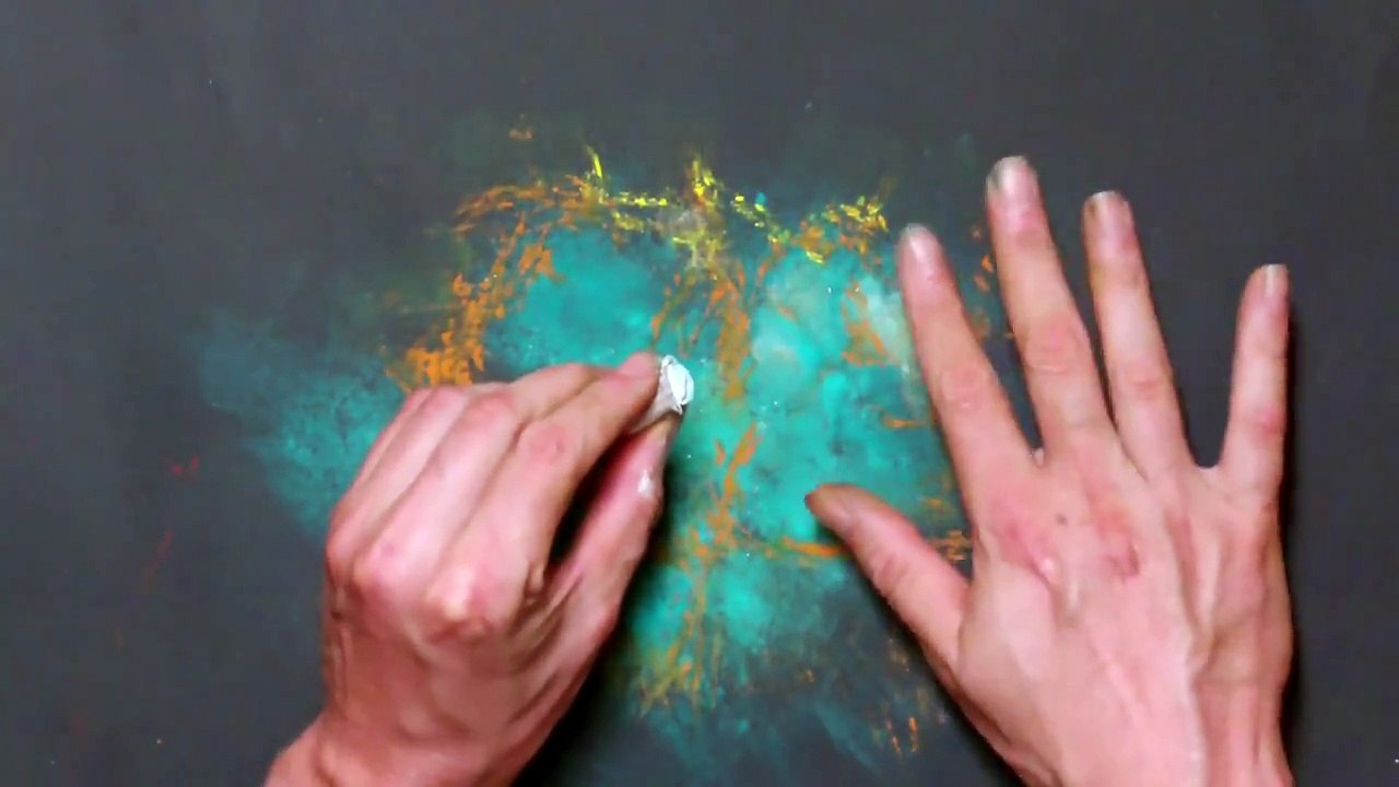 #pawgustart Space painting with soft pastel crayons: Crab Nebula