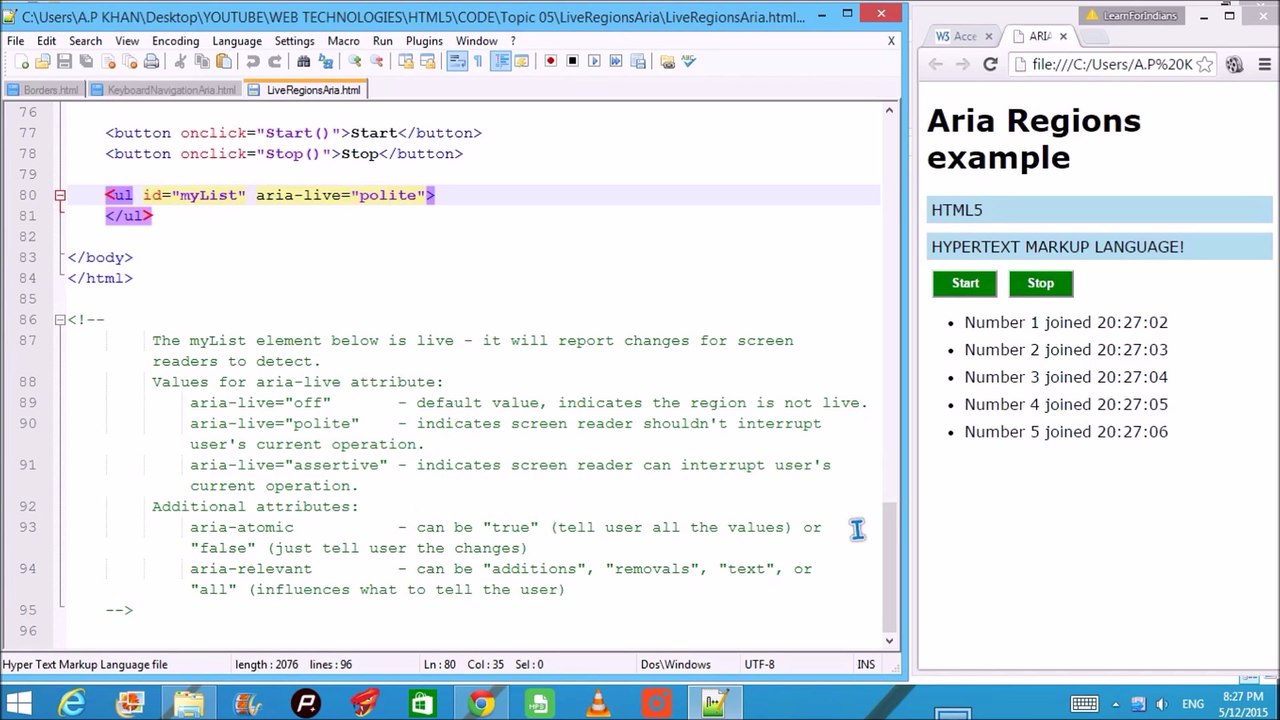 HTML5-ARIA REGION CONTROL WITH EXAMPLE (IN HINDI)