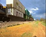 Freight trains pass each other,Crystal Brook, Australia.