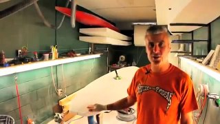 Ron House at his shop, Shaping Stand Up Paddle Surf Board, The Stand Up Connection