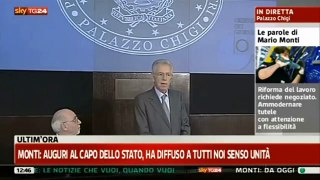 Monti: auguri ai cittadini, alla stampa, a Napolitano (29/12/'11)