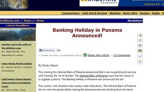 Nat'l Bank of Panama Closure Coincides with Government Shutdown 10-1-13