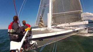 HYDROS - l'Hydroptère.ch smashes starboard hull - and one hour speed record - July 2012
