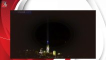9_11 tribute light beams towering above New York City