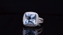 4.60ct Princess Cut Aquamarine Halo Split Shank Diamond Engagement Ring