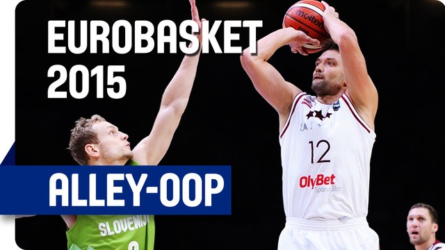 Mejeris goes up for Alley-Oop - EuroBasket 2015