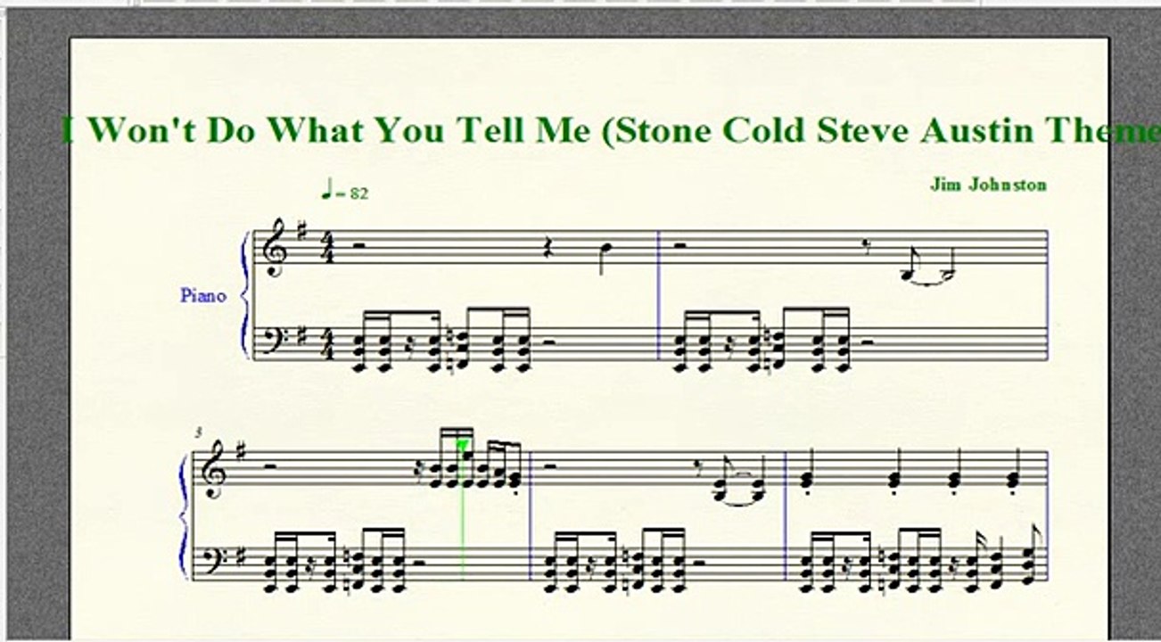 Wrestling Piano Theme Sheet Music - "I Won't Do What You Tell Me" (Stone Cold WWE Theme)