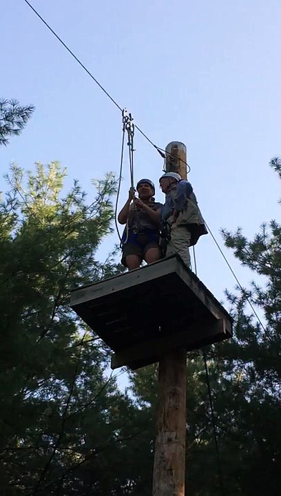 Christiane on the "Flying Squirrel" zipline