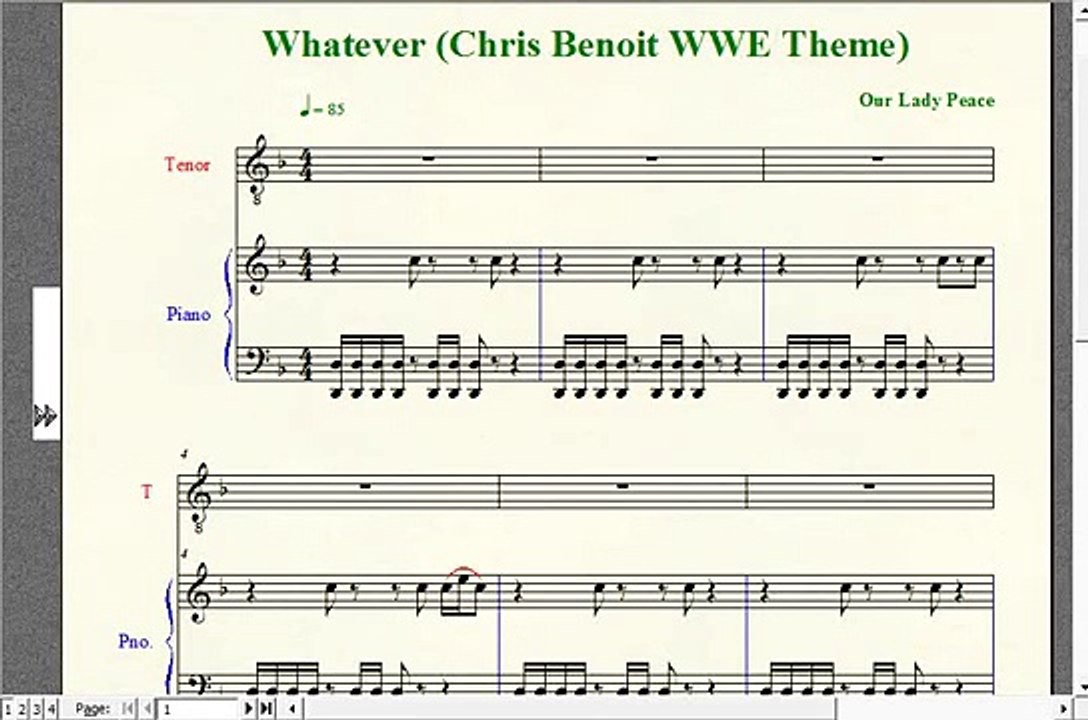 Wrestling Piano Theme Sheet Music - "Whatever" (Chris Benoit WWE Theme)