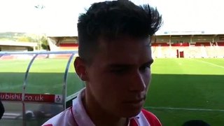 Billy Waters after his brace in Cheltenham Town's 3-2 home win over Dover Athletic