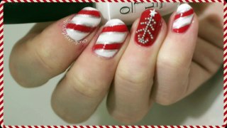 Candy Cane and Christmas Tree Nail Art