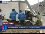 Costa Verde: Congestión por choque de un camión contra poste en Miraflores [Fotos y video]