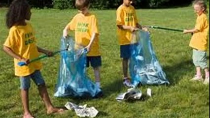 cartoon bear picking up trash