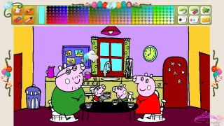 ♥ Peppa Pig and family eating breakfast coloring pages Nursery Rhymes for Children