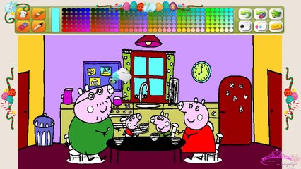 ♥ Peppa Pig and family eating breakfast coloring pages Nursery Rhymes for Children