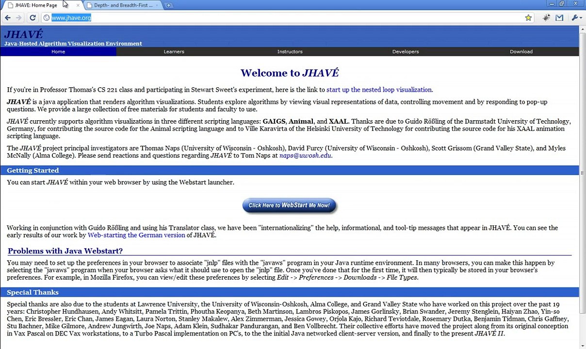 JHAVE Depth-First Search