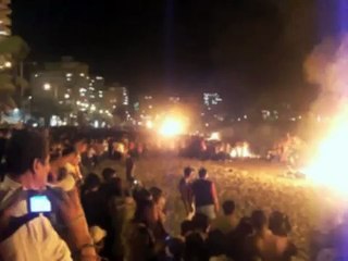 New Years Eve, Año Viejo -Salinas, Ecuador -  Furious frenzied fires on the beach  after rmdnight! 3mins