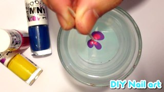 Pretty Pink Blue Silver Flower Swirl Water Marble Technique Nail Art How To Tutorial HD Vi