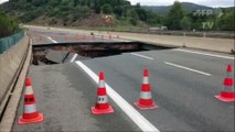 Hérault: Lodève sous les eaux, un pan de l'A75 s'effondre