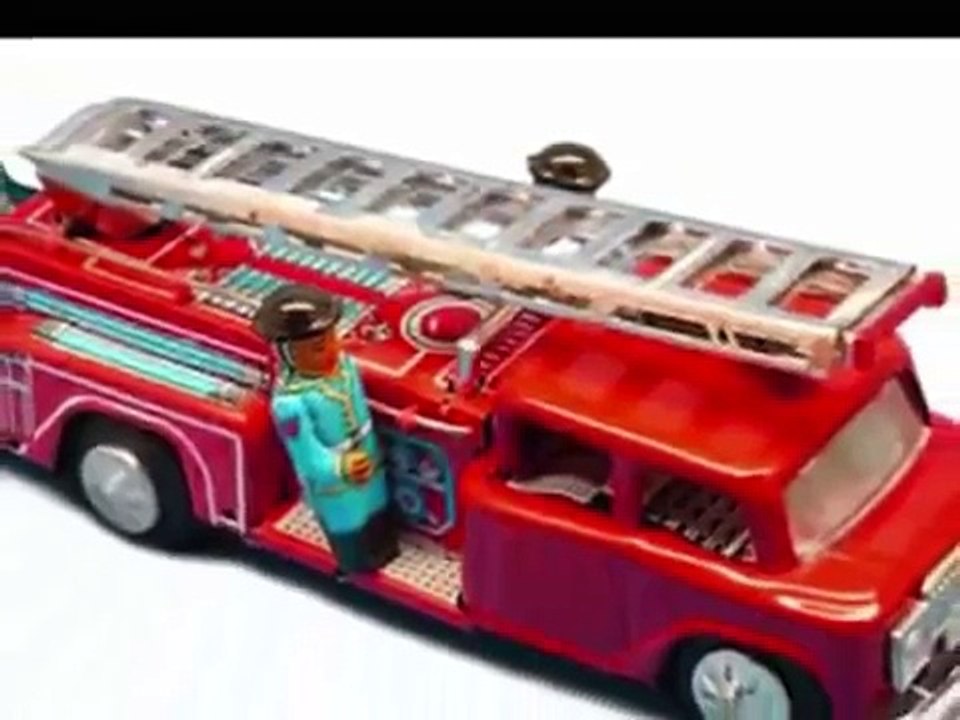 消防卡车玩具的孩子，卡通的孩子