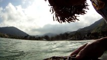 Mar, praia, navegando em mares com garrafas PET de 2 litros, a bordo do SUP, Caiaque, Ubatuba, SP, Brasil