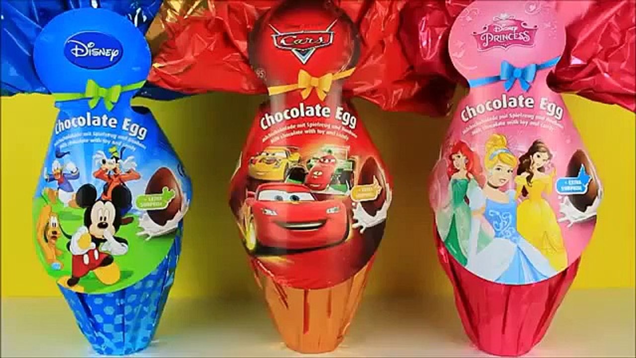 Disney Pixar Cars Disney Princess Mickey Mouse Big Chocolate Surprise Eggs Unboxing