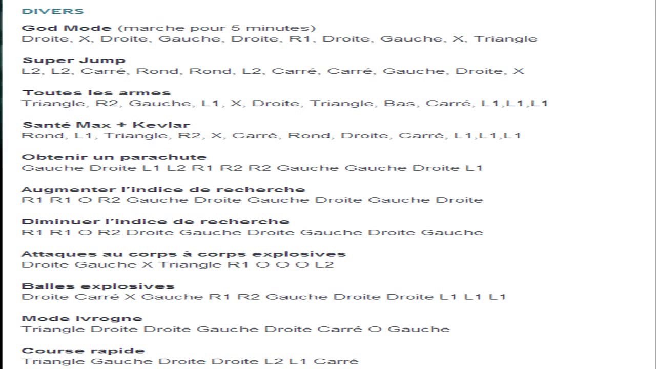 Codes de triche gta 5 PS3