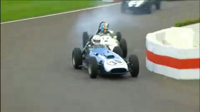 Fabulous racing move from Julian Bronson to regain the lead Goodwood Revival