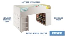 Cosco Elements Loft Bed with Bookcase and 3-Drawer Dresser, White Stipple