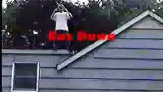 kid jumps off roof on kid on table