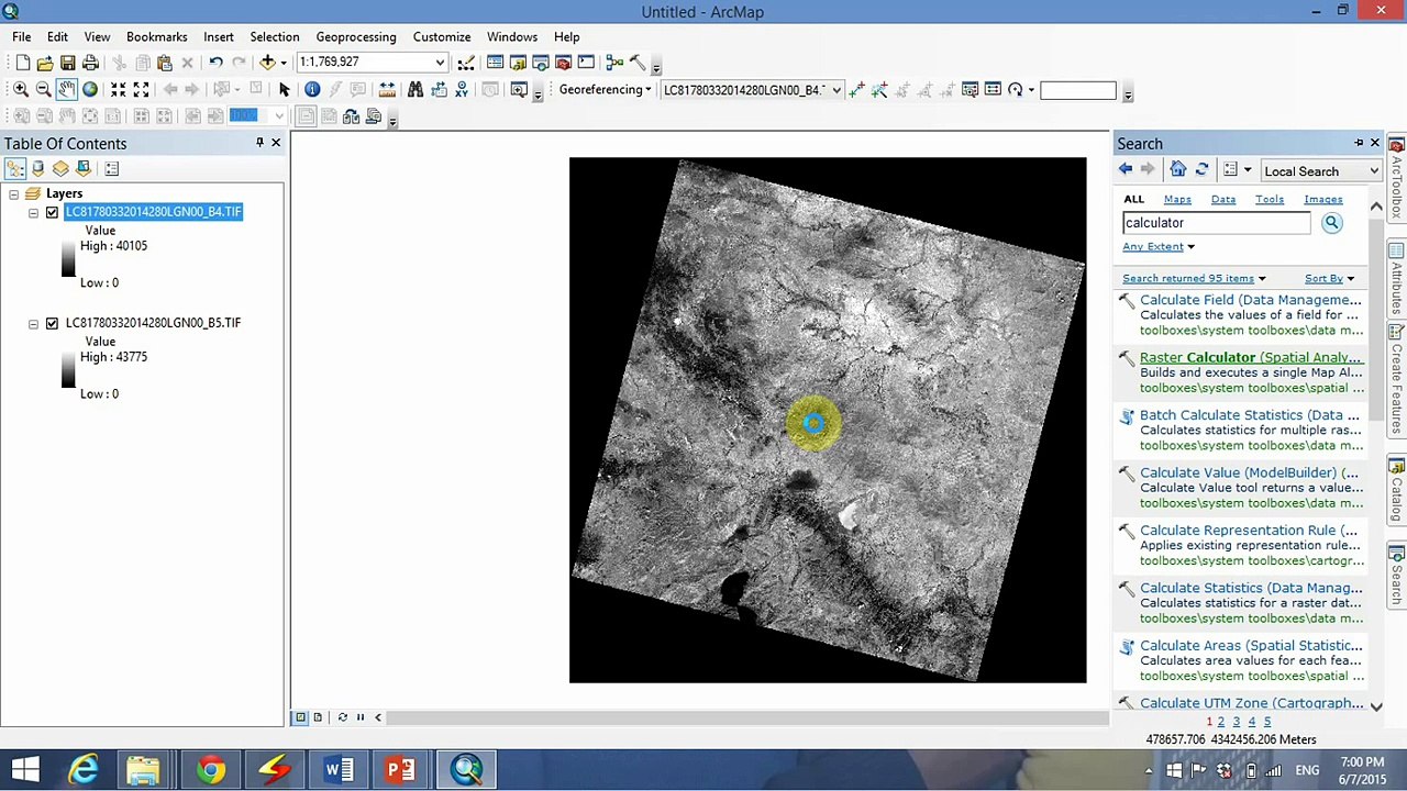 Landsat 8 NDVI calculation using ArcGIS 10.2 raster calculator