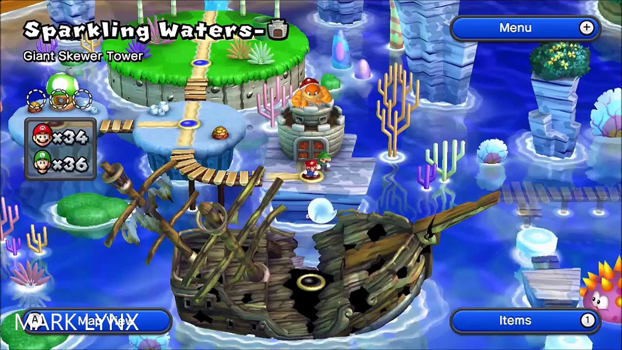 New Super Mario Bros. U - 3-Mini Boss Castle: Sparkling Waters (Giant Skewer Tower) ALL STAR COINS