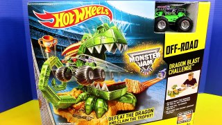 Disney Cars Pixar Hot Wheels Monster Jam Dragon Blast Challenge eats Lightning McQueen and Mater