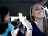 American beautiful girls sing a Russian song in the car