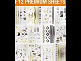 12 Premium Sheets - Metallic Flash Temporary Tattoos - Gold and Silver Bling