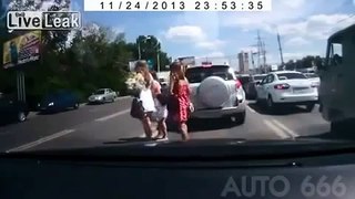 Drunk Russian Pedestrian attempts Insurance Fraud FAIL!!!